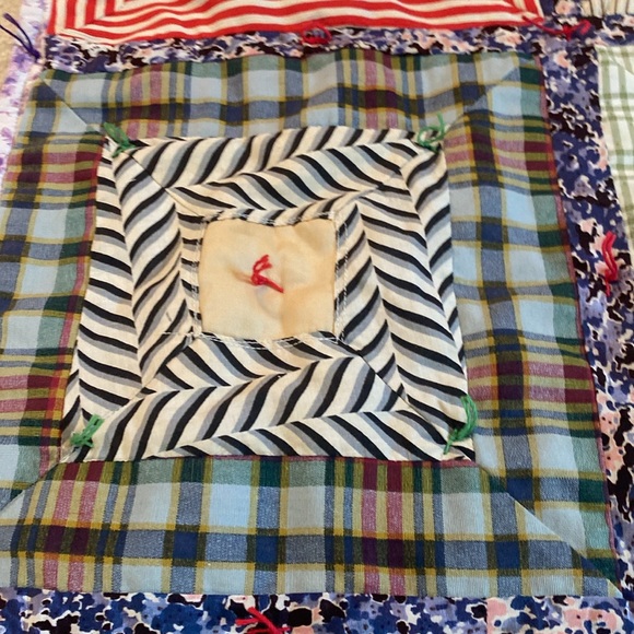Handmade Vintage Square Tie Quilt 53 x 35 Inches - Picture 13 of 15